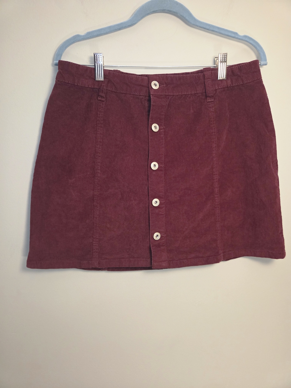 Button-Front Corduroy Mini Skirt - Burgundy